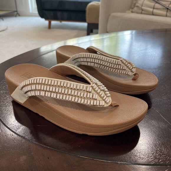 Fit Flop Surfa Crystal Platform Flip Flop Sandals White Size 8 FLAW Slip On - Picture 1 of 10